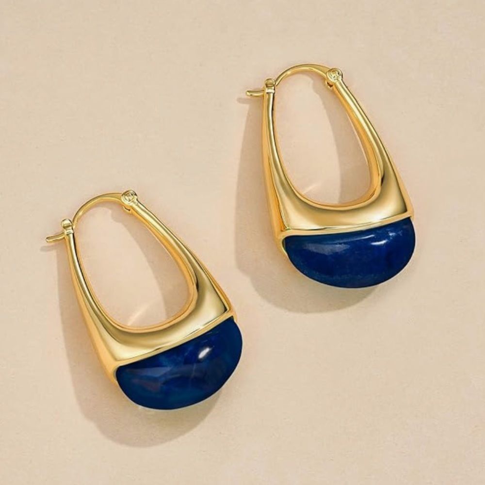NEW 18K Gold Plated Dark Blue Hoop Earrings